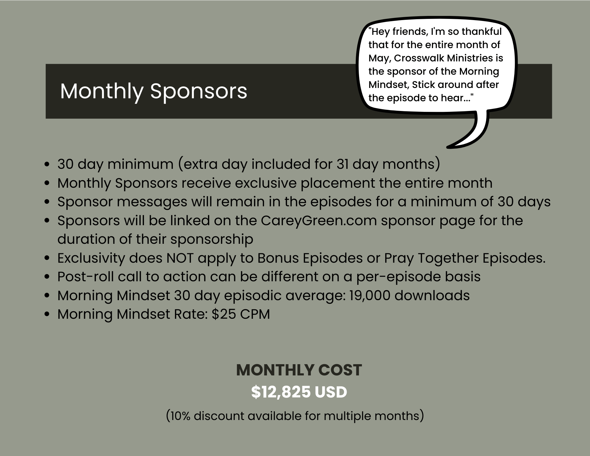 Monthly Sponsorship Rates - the Morning Mindset Daily Christian Devotional podcast